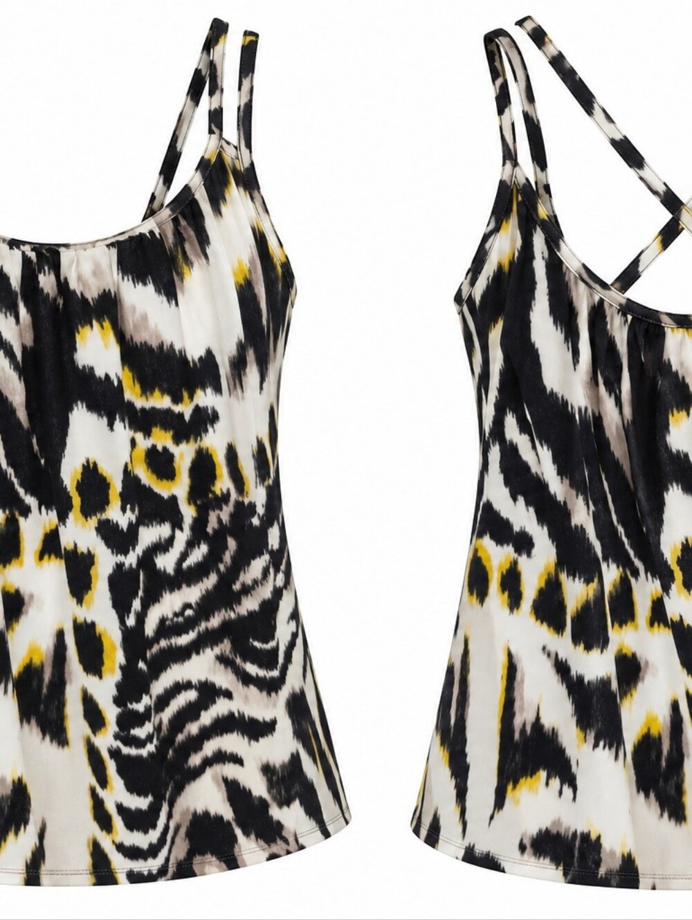 Girls' Animal Print Tank One-Piece - Black, White & Yellow
